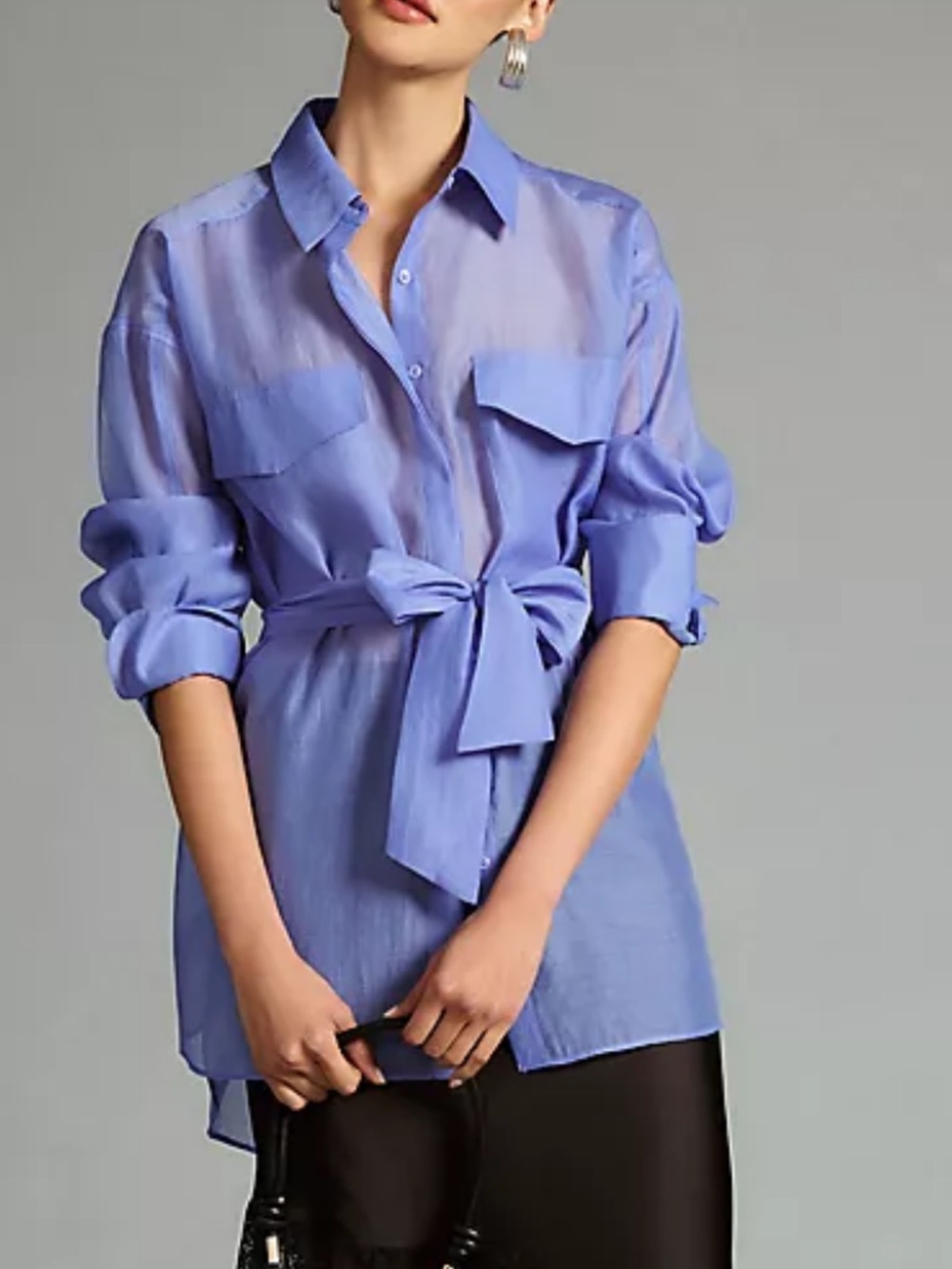English Factory Tie-Waist Sheer Button-Down Shirt